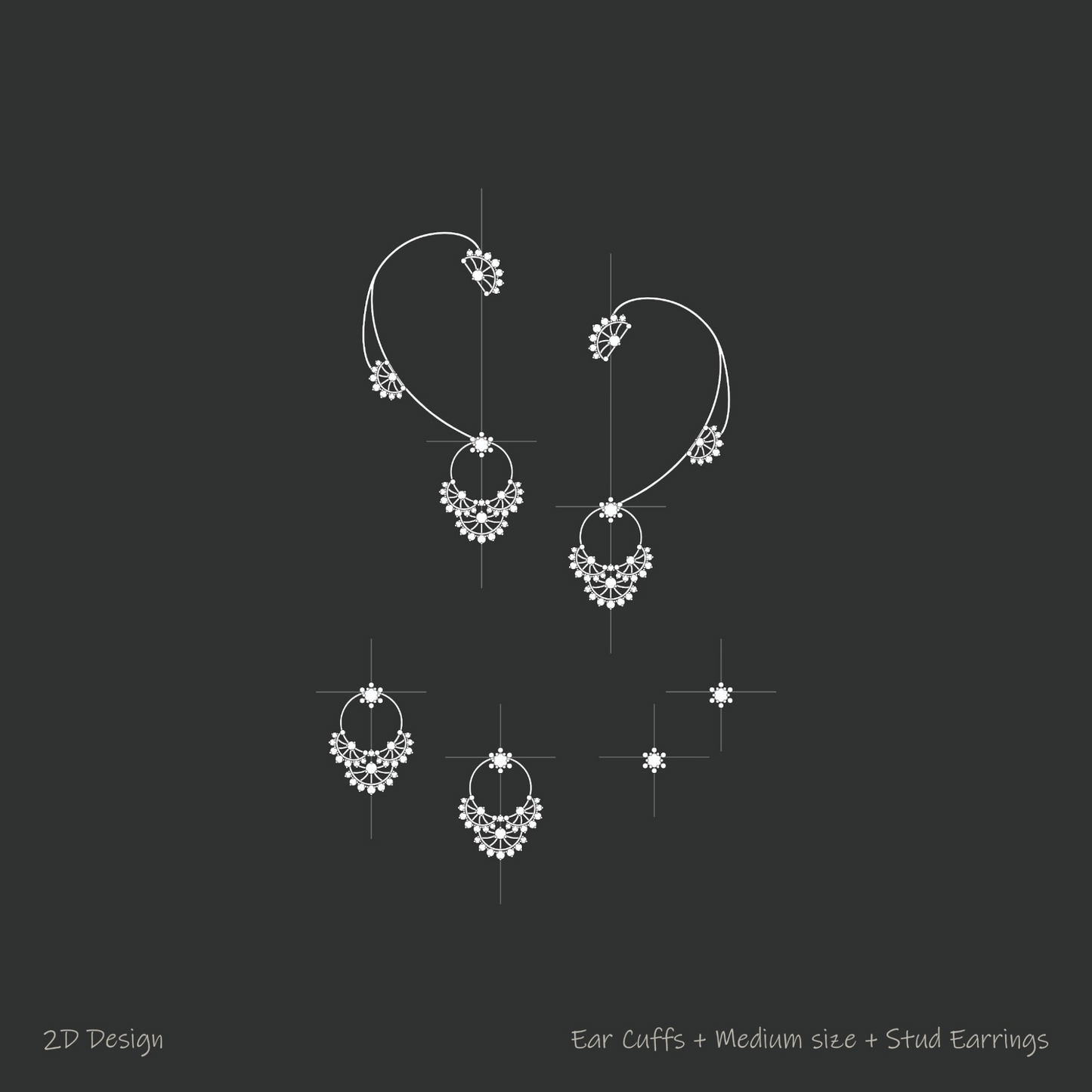 Ethereal Lace Ear Cuffs + Medium Scallop + Stud Earrings